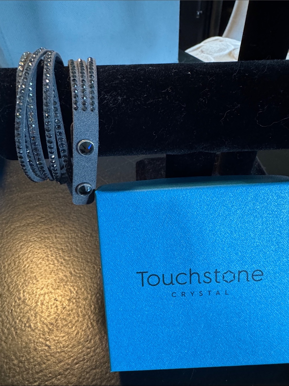 Touchstone Crystal Gray Multi‑Wrap Bracelet with Black Stud Crystals